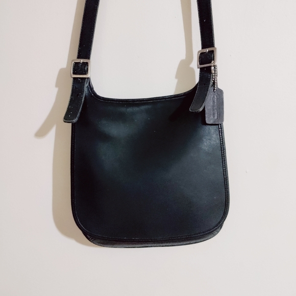 Vintage Coach Black Leather Slim Hippie Flap Crossbody Saddle Messenger Bag 9135 - Picture 2 of 14